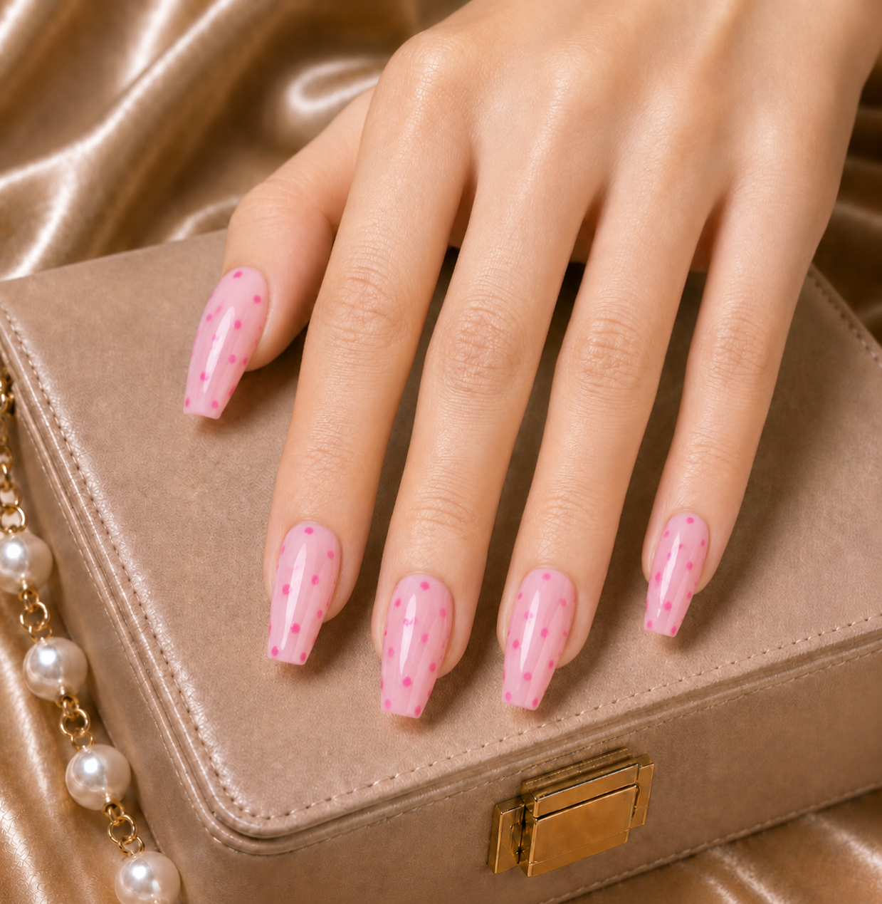 Press-on Nails Pink Dottie