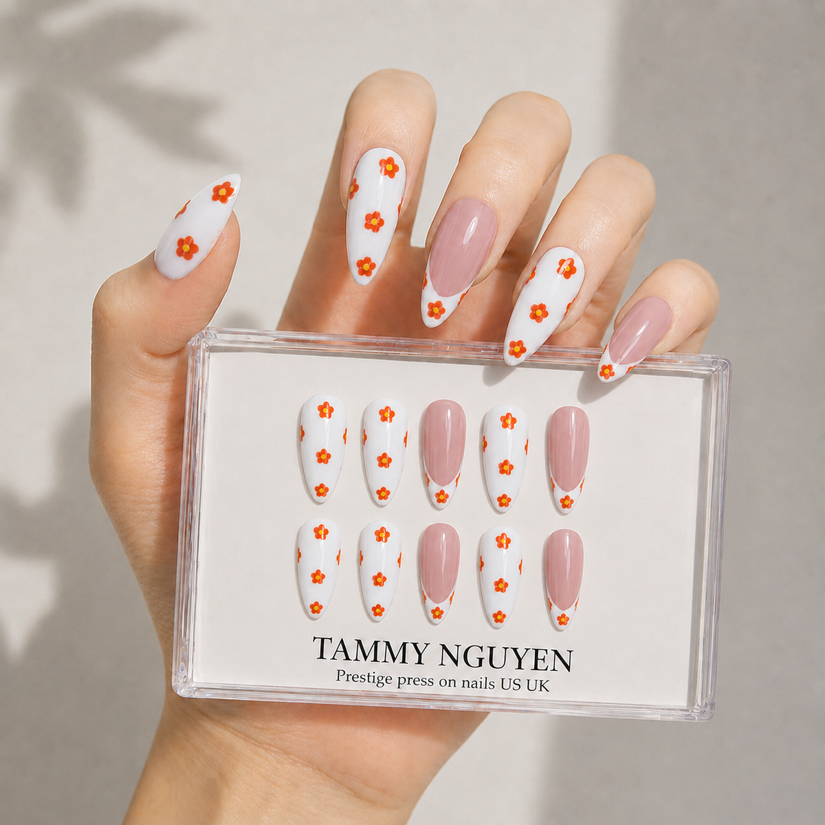 Press On Nail Summer Orange Flower