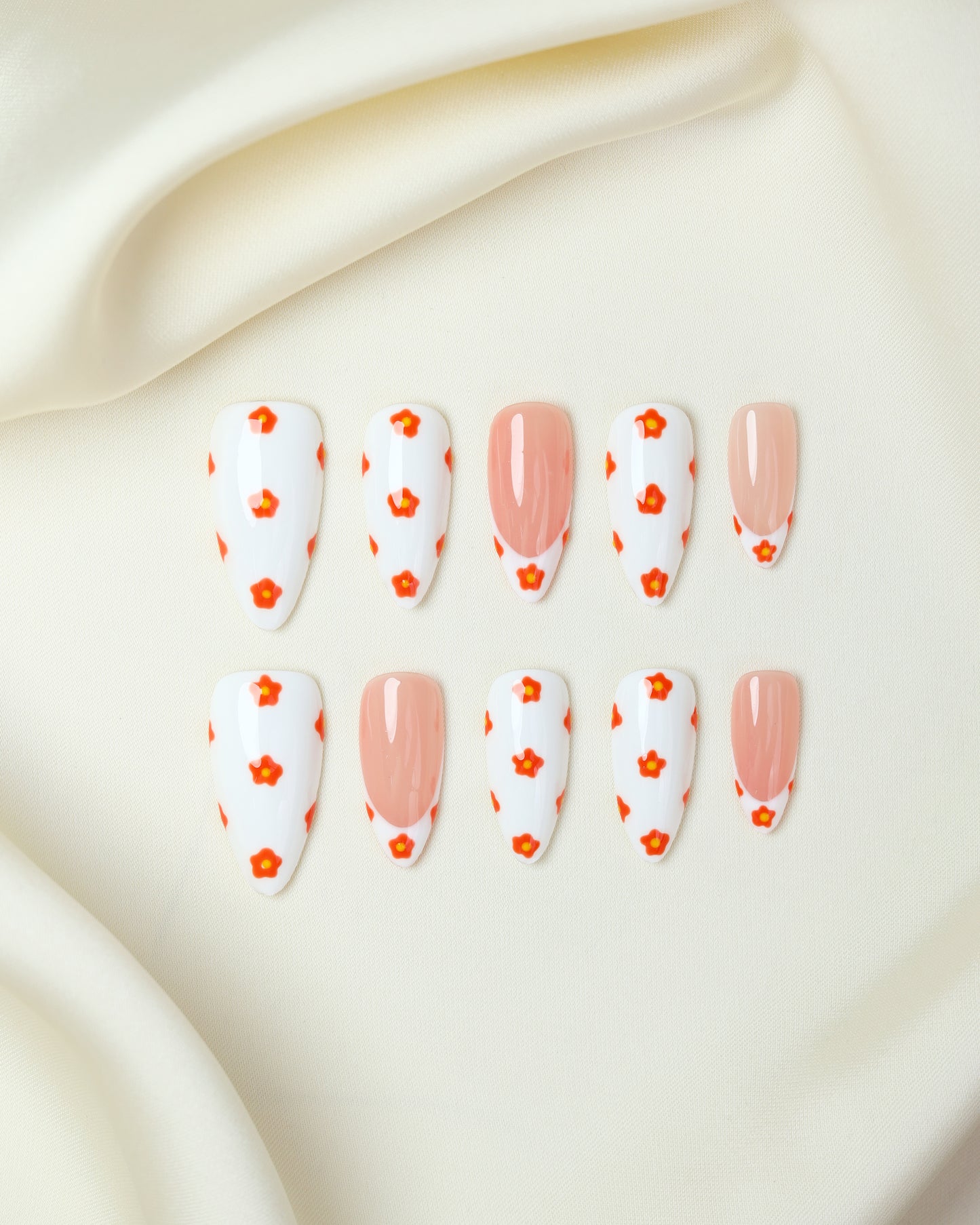 Press On Nail Summer Orange Flower