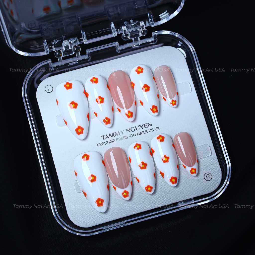 Press On Nail Summer Orange Flower