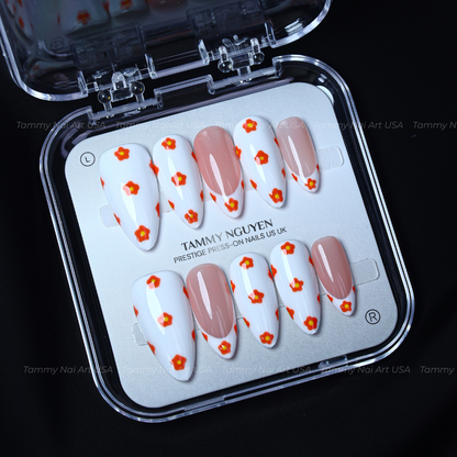 Press On Nail Summer Orange Flower