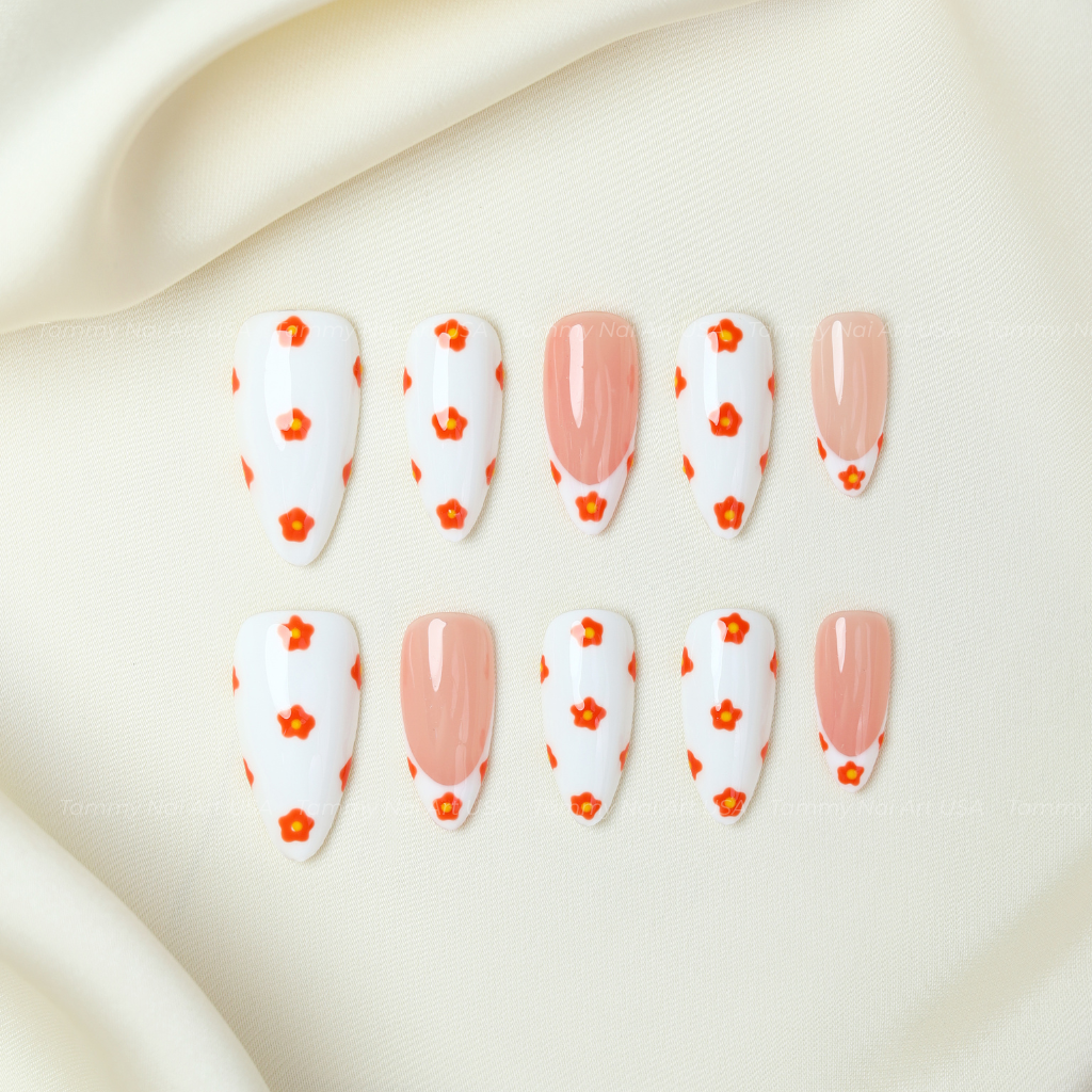 Press On Nail Summer Orange Flower