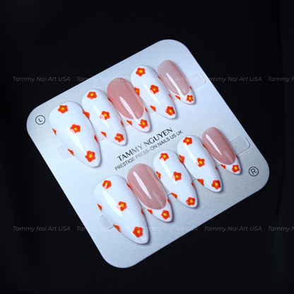 Press On Nail Summer Orange Flower