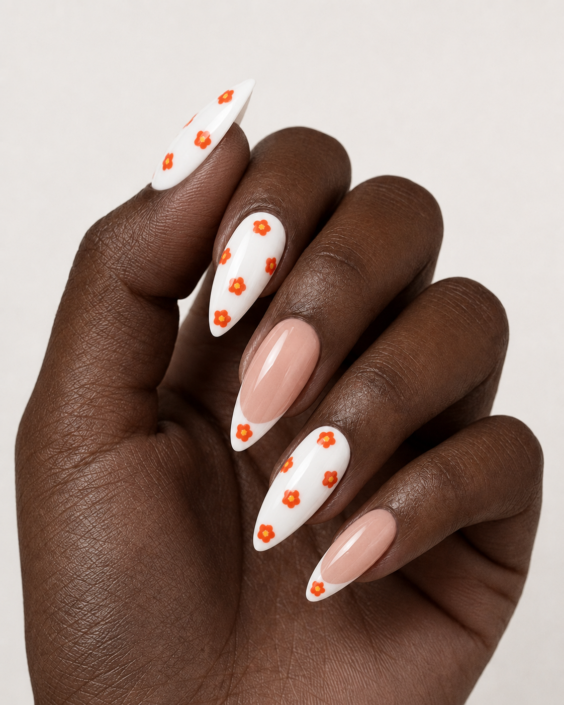 Press On Nail Summer Orange Flower