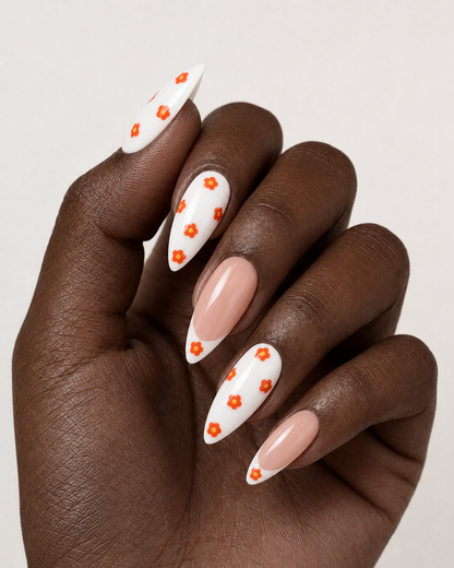 Press On Nail Summer Orange Flower