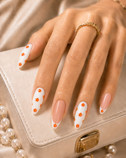 Press On Nail Summer Orange Flower