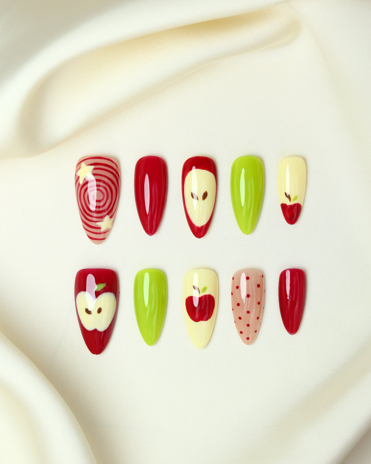 Press On Nail Colorful Apple Art