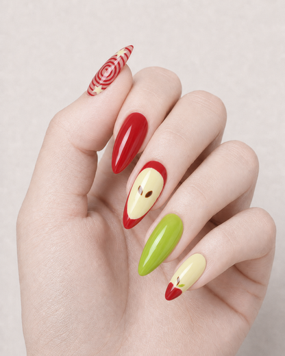 Press On Nail Colorful Apple Art
