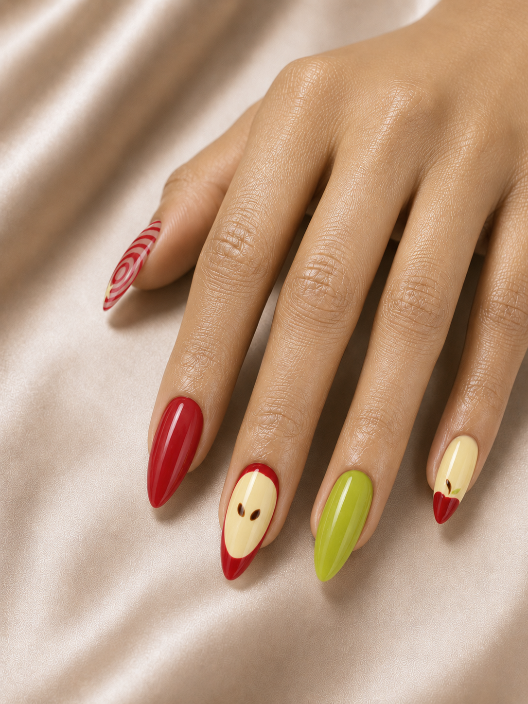 Press On Nail Colorful Apple Art