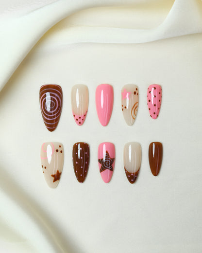 Press On Nail Pretty Pink Swirl