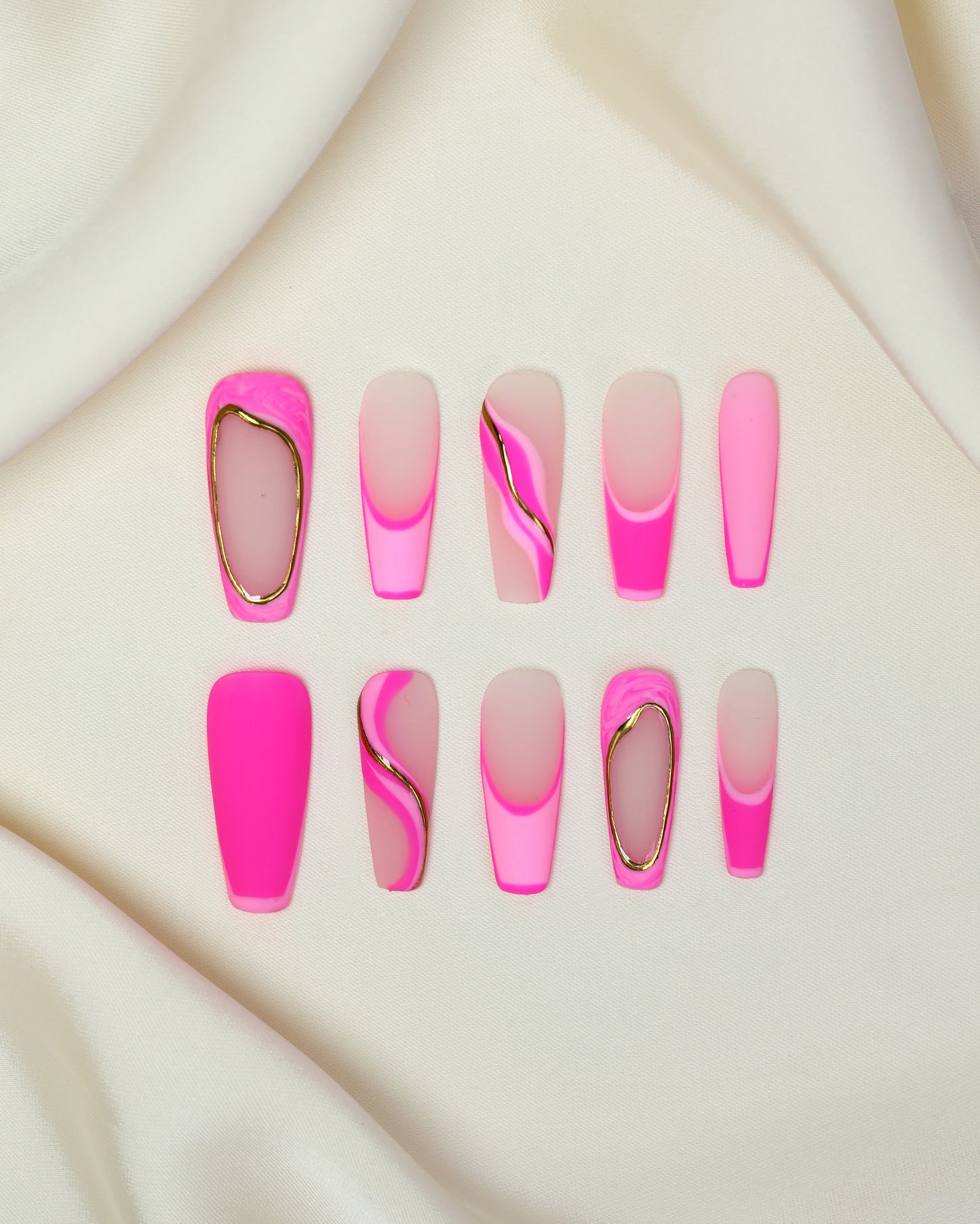 Press On Nail Long Coffin Pink Swirl