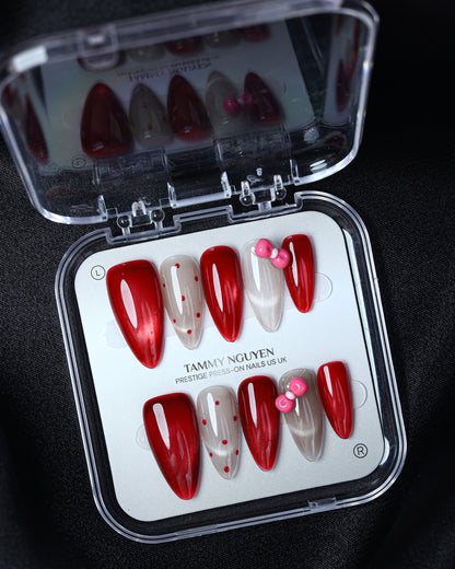 Press On Nail Cute Red Cat Eye