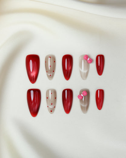 Press On Nail Cute Red Cat Eye