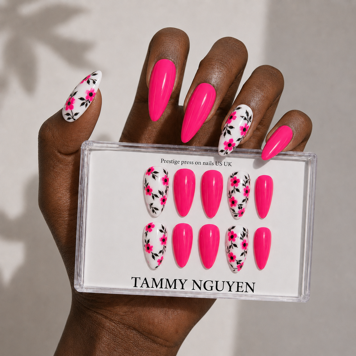 Press On Nail Pink Flower
