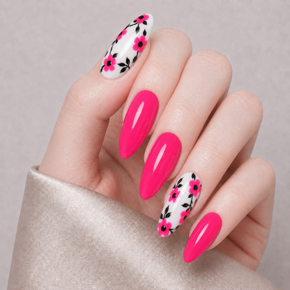 Press On Nail Pink Flower