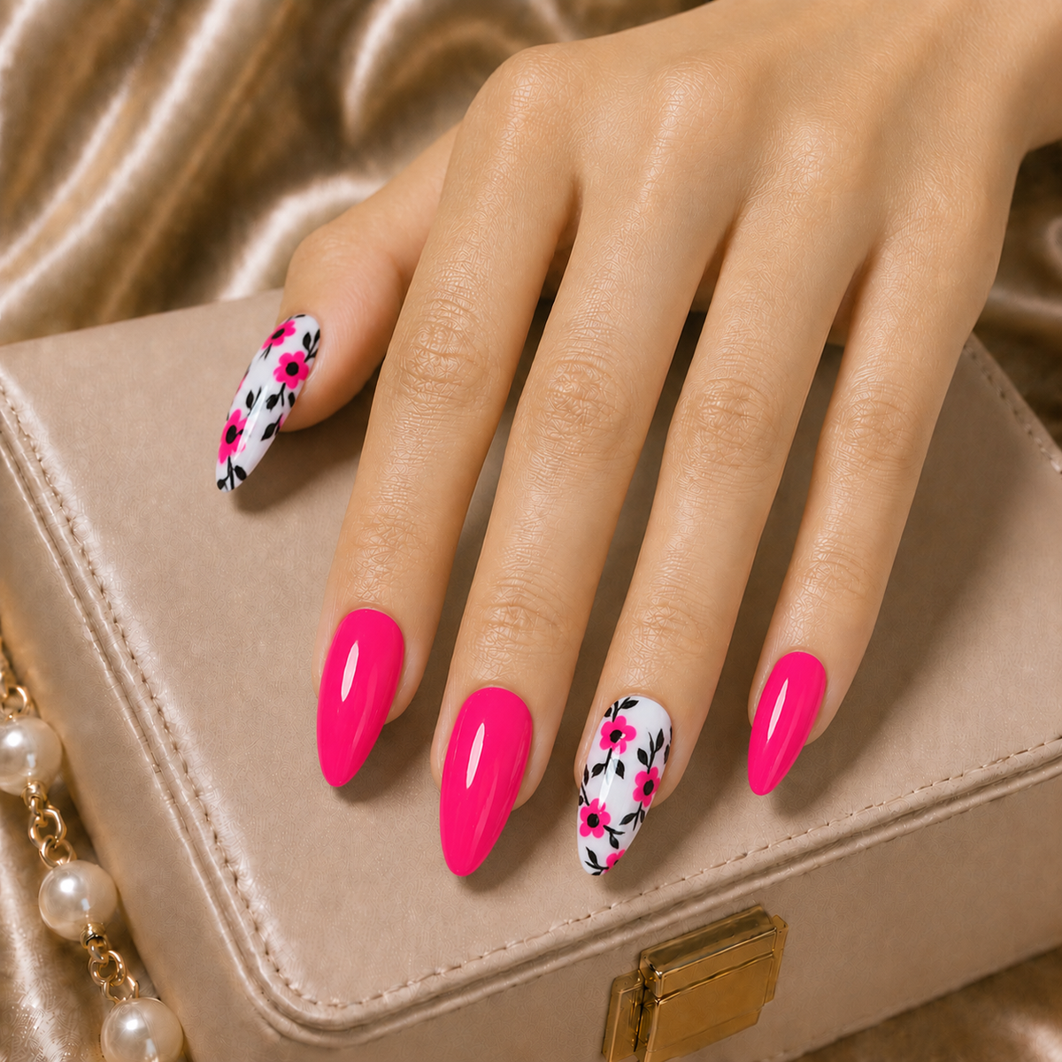 Press On Nail Pink Flower