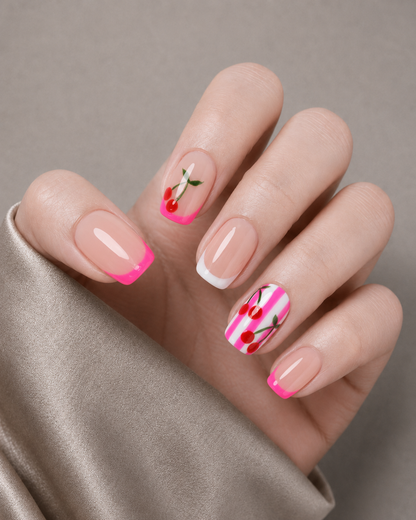 Press-on Nails Pink Cherry