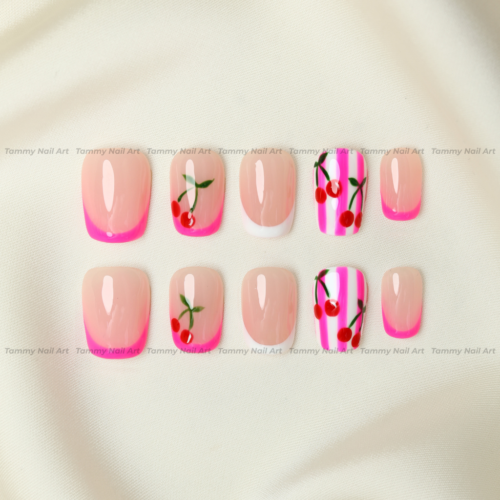 Press-on Nails Pink Cherry