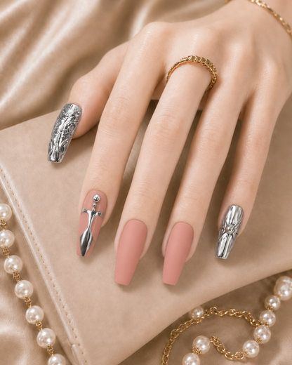 Press-on Nails Silver Rebel