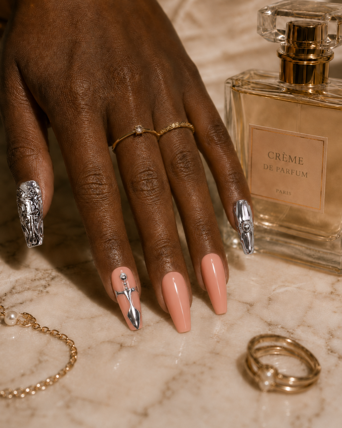 Press-on Nails Silver Rebel
