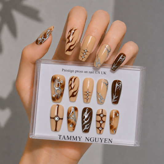 Press-on Nails Brown Flame