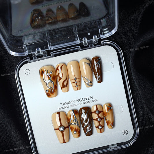 Press-on Nails Brown Flame