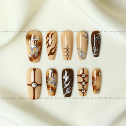 Press-on Nails Brown Flame