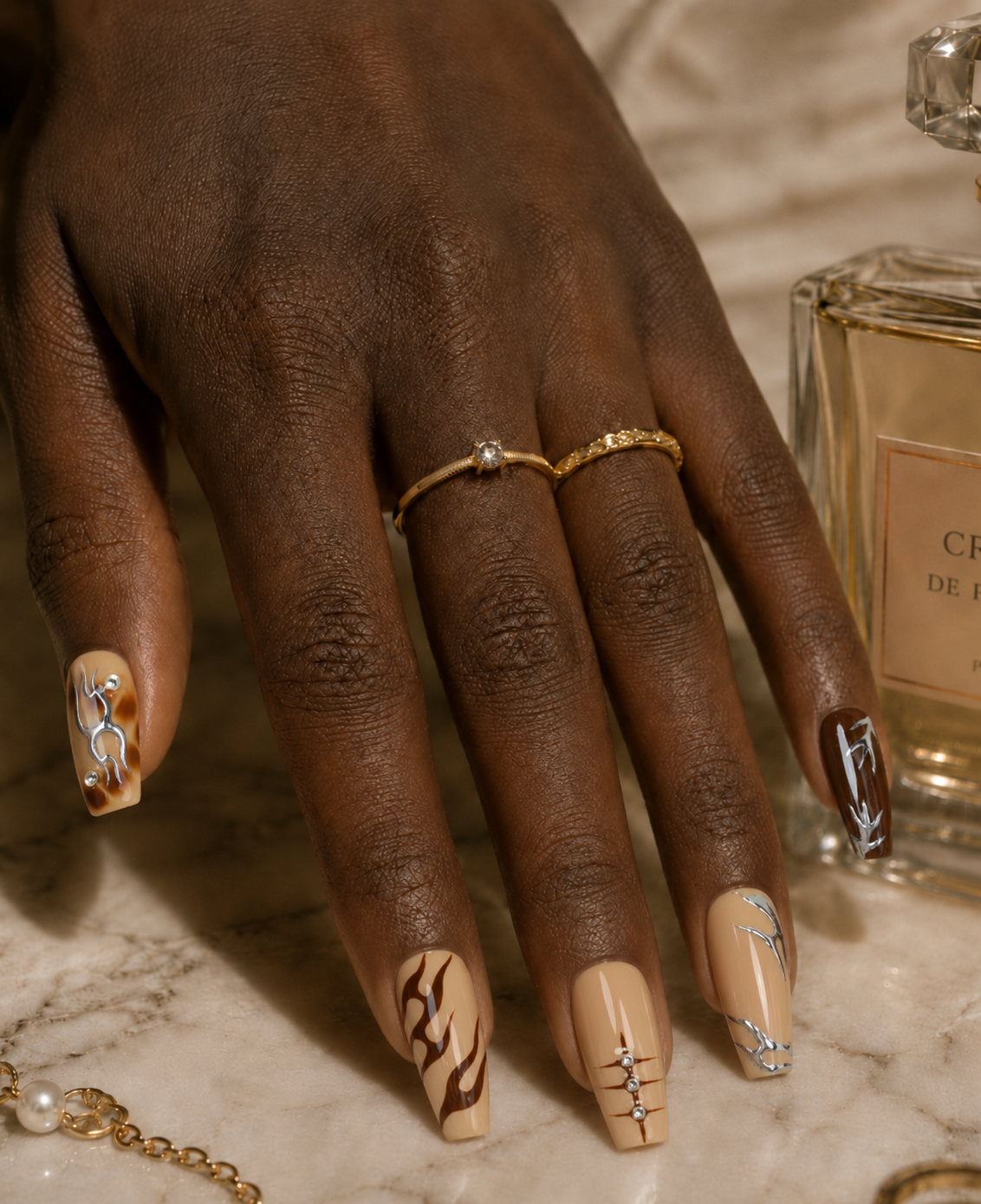 Press-on Nails Brown Flame