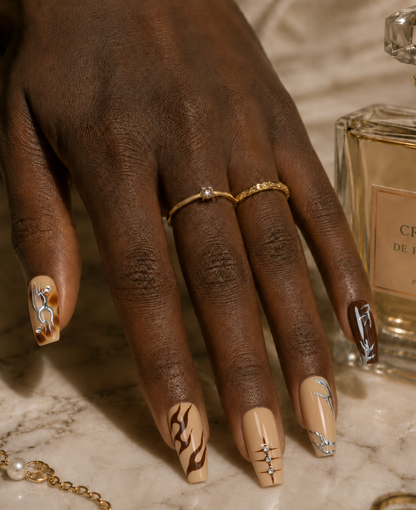Press-on Nails Brown Flame