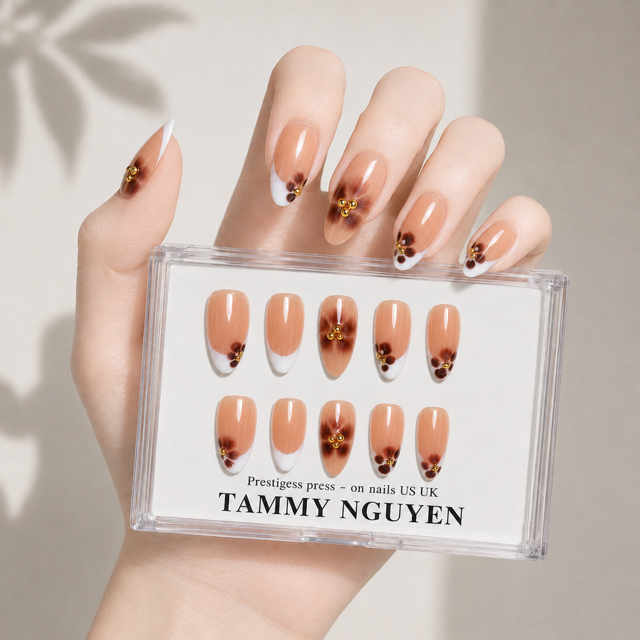 Press On Nail Caramel Petal French