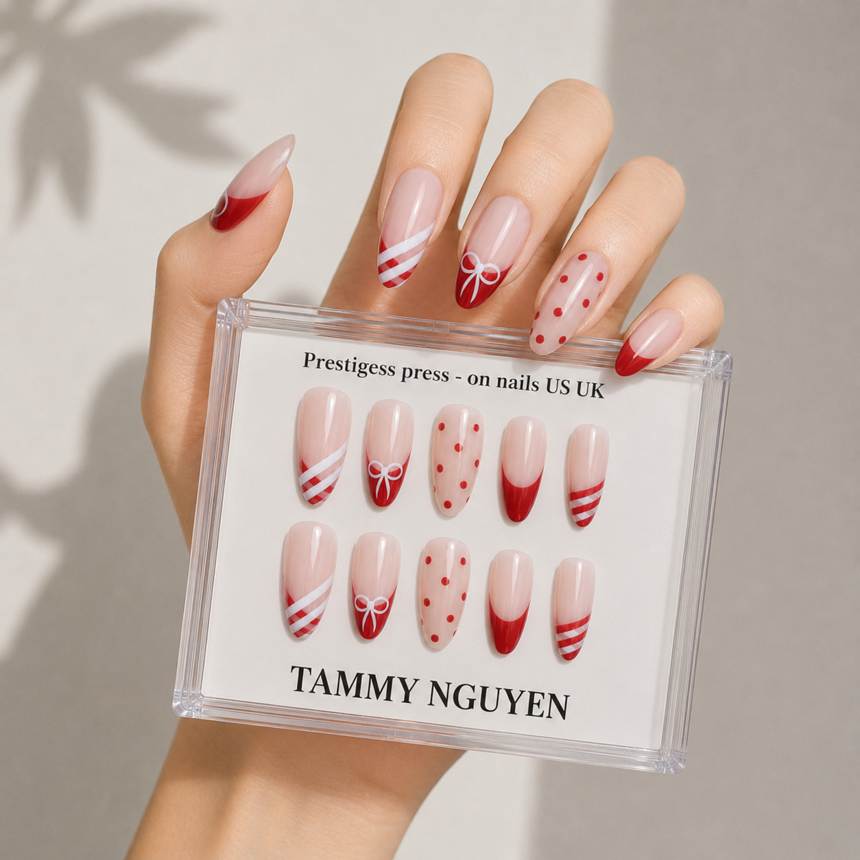 Press On Nail Red Ribbon French