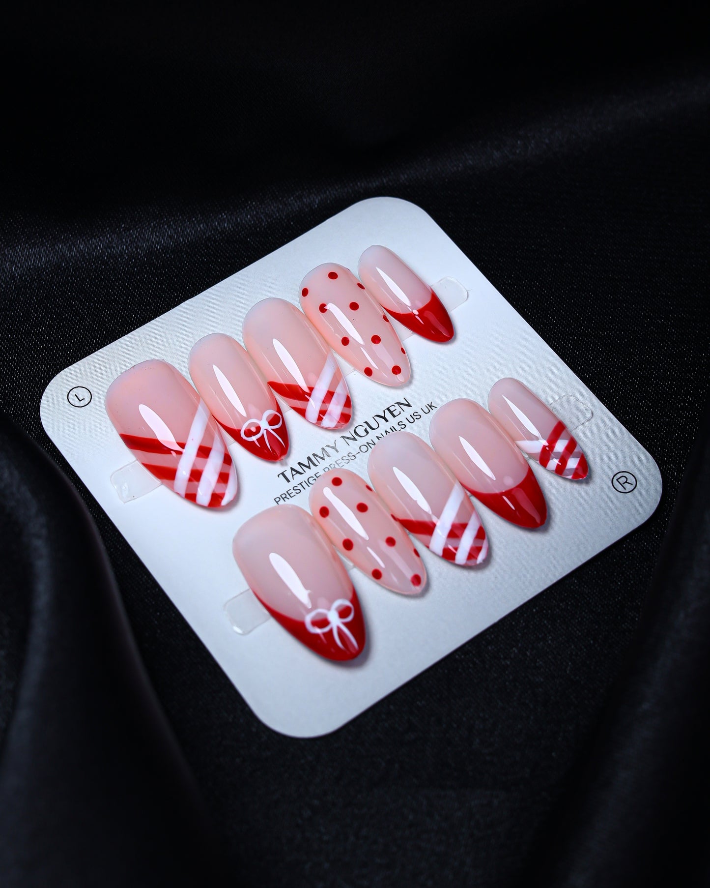Press On Nail Red Ribbon French