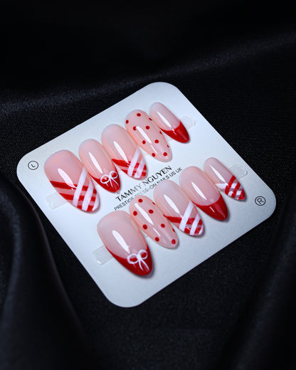 Press On Nail Red Ribbon French