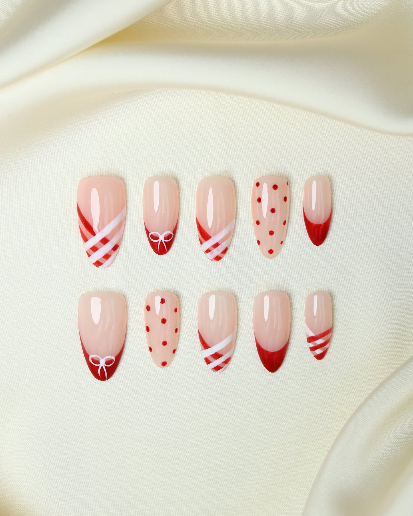 Press On Nail Red Ribbon French