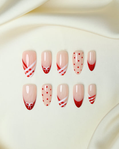 Press On Nail Red Ribbon French