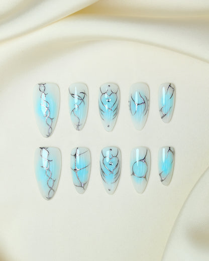 Press On Nail Y2K Blue Aura 3D Chrome