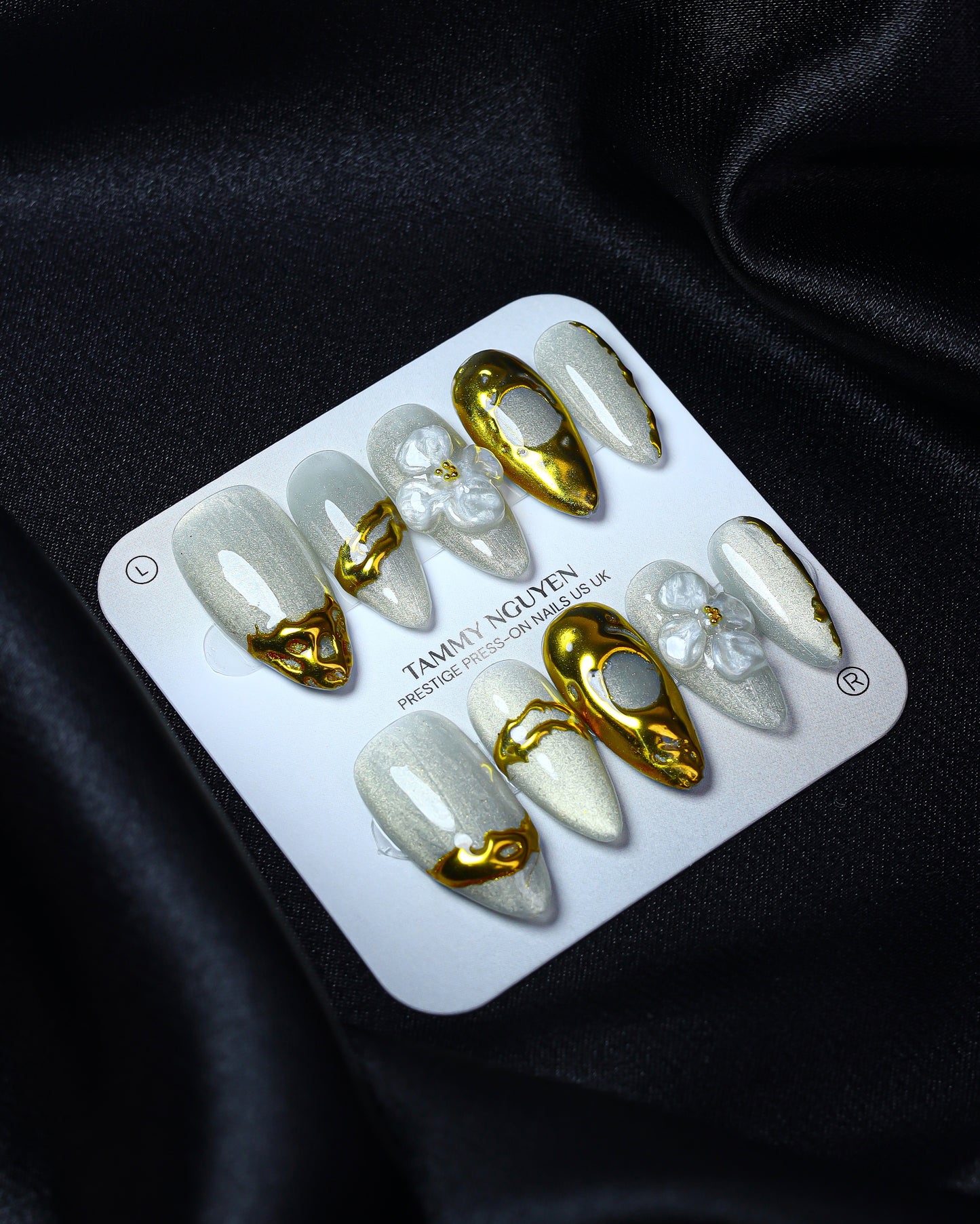 Press on Nails Summer Ocean Cat Eye 3D Gold