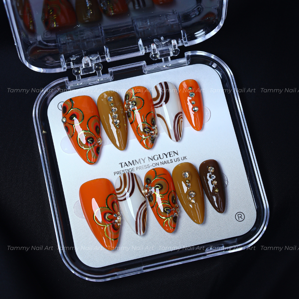 Press On Nail Autumn Orange Brown