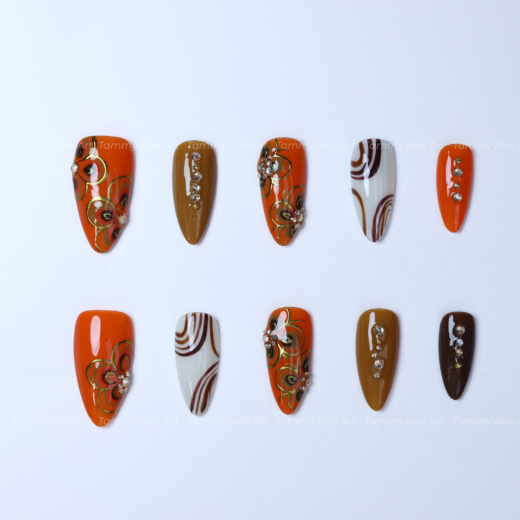 Press On Nail Autumn Orange Brown