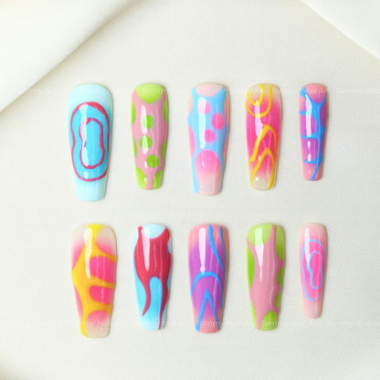 Press On Nails Coffin Colorful Y2K Blob