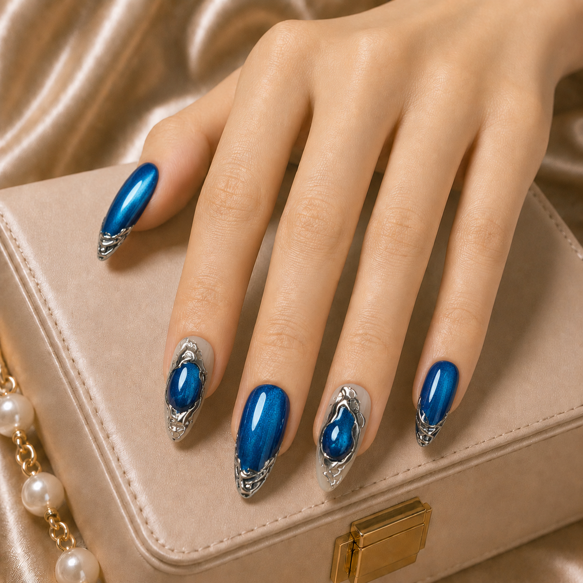 Press On Nail Y2K Ocean Chrome