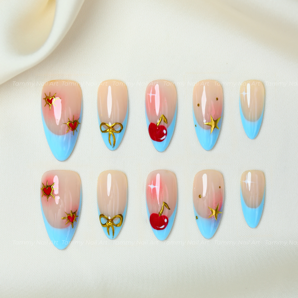 Press On Nail Baby Blue Cherry