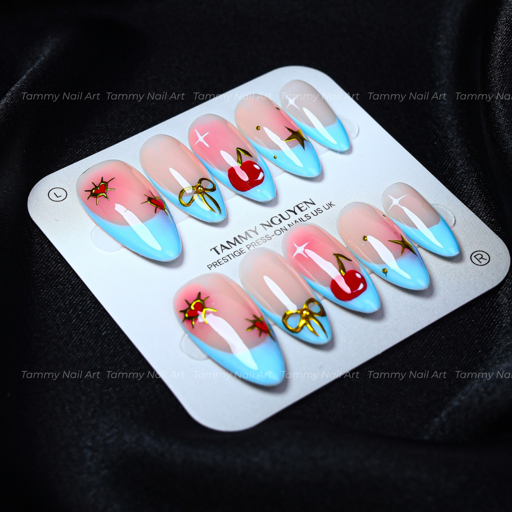 Press On Nail Baby Blue Cherry