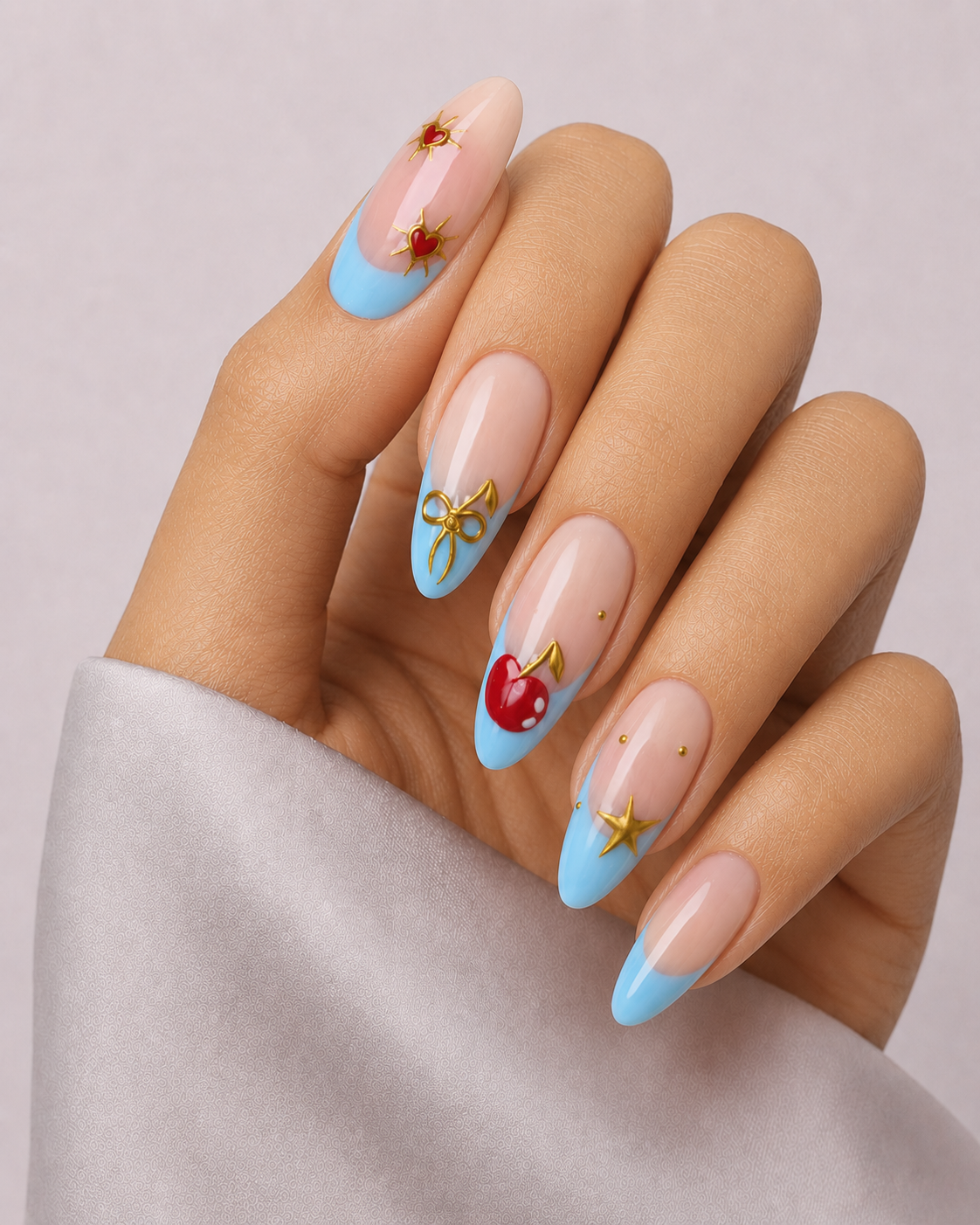 Press On Nail Baby Blue Cherry
