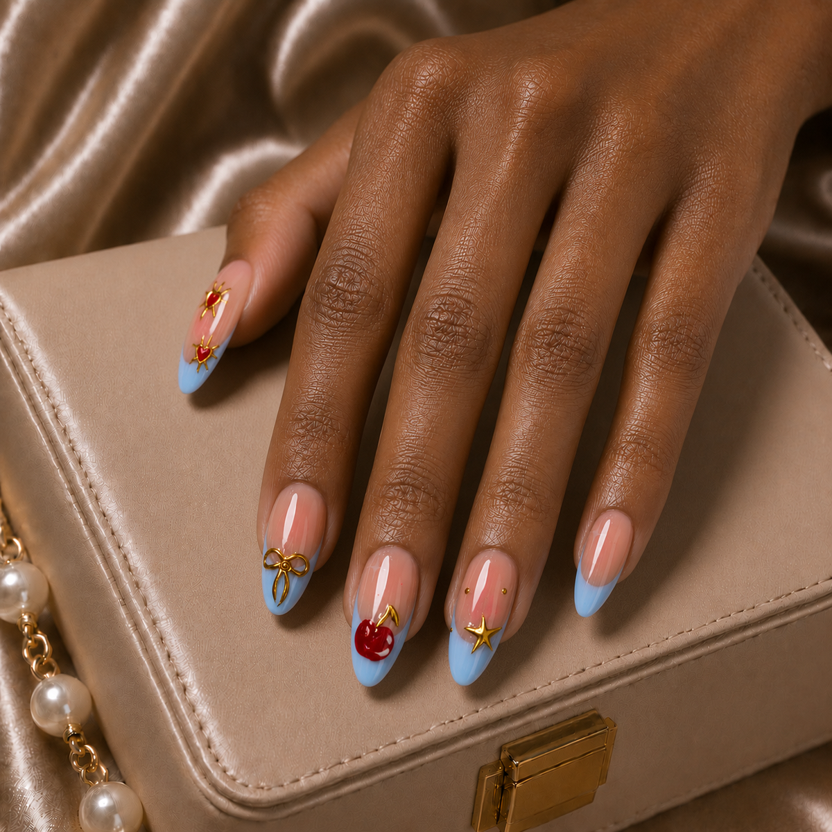 Press On Nail Baby Blue Cherry