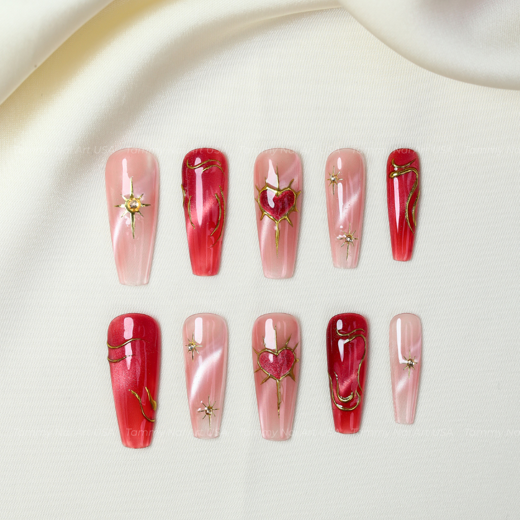 Press On Nail Y2K Gothic Red Cat Eye
