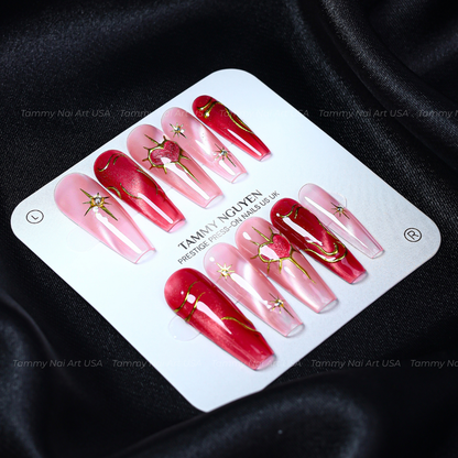 Press On Nail Y2K Gothic Red Cat Eye