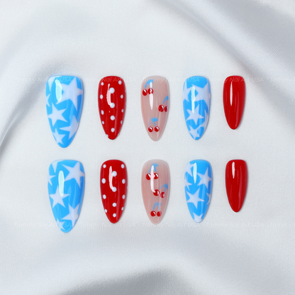 Press On Nail Colorful Stars & Cherry