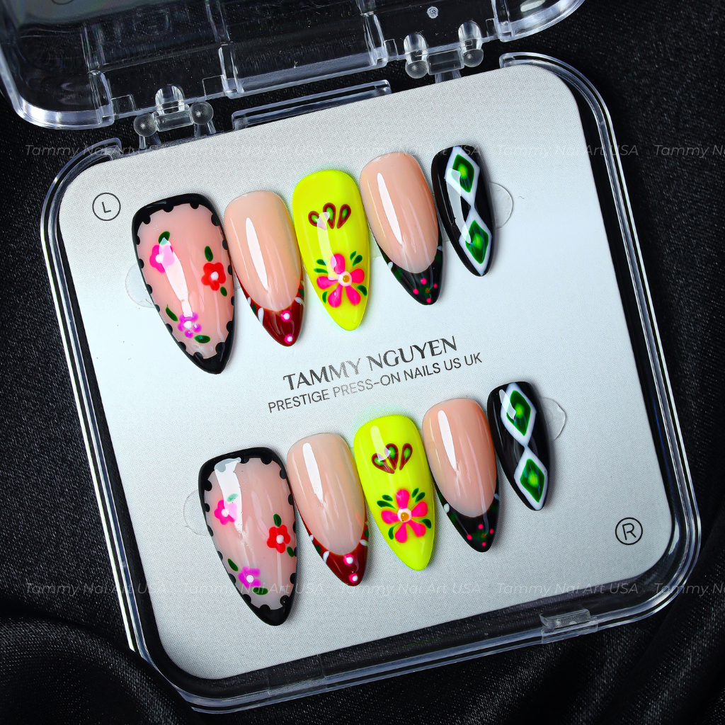 Press On Nail Colorful Flowers