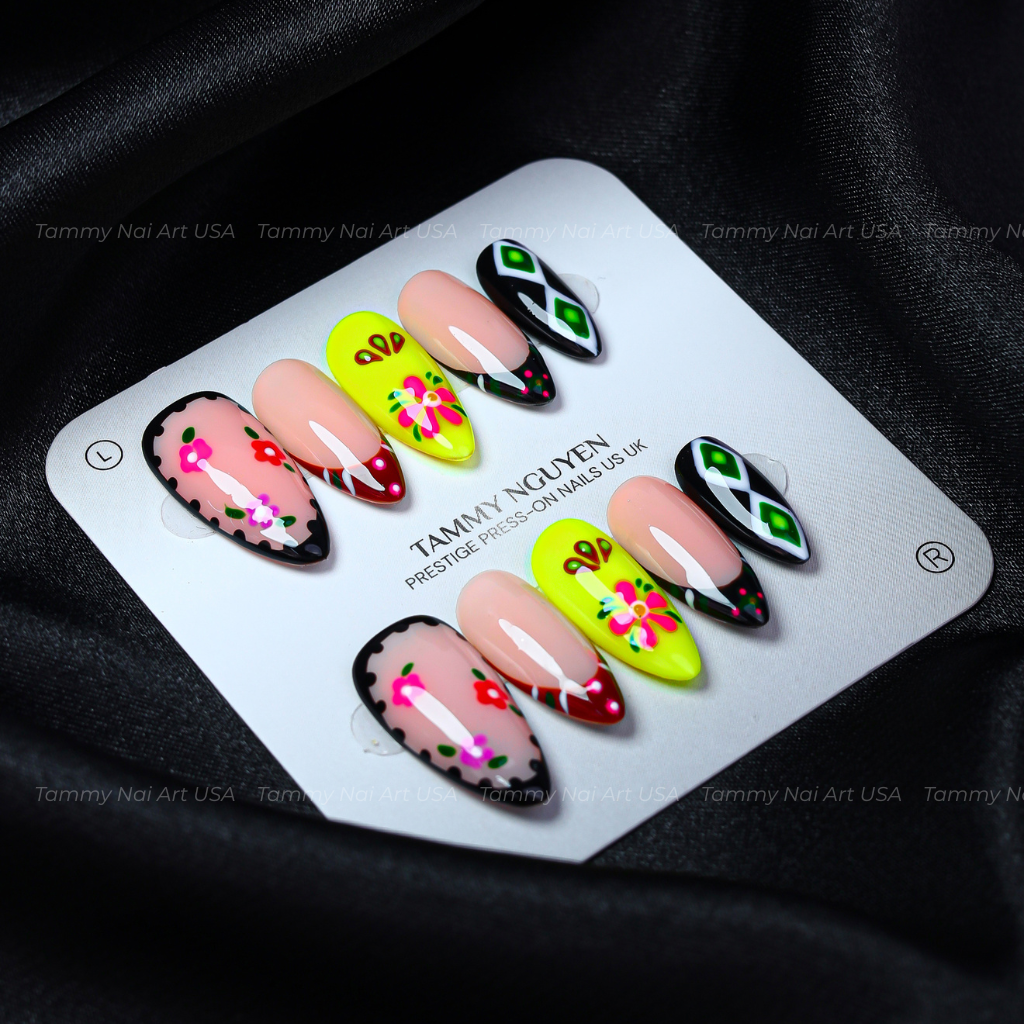Press On Nail Colorful Flowers
